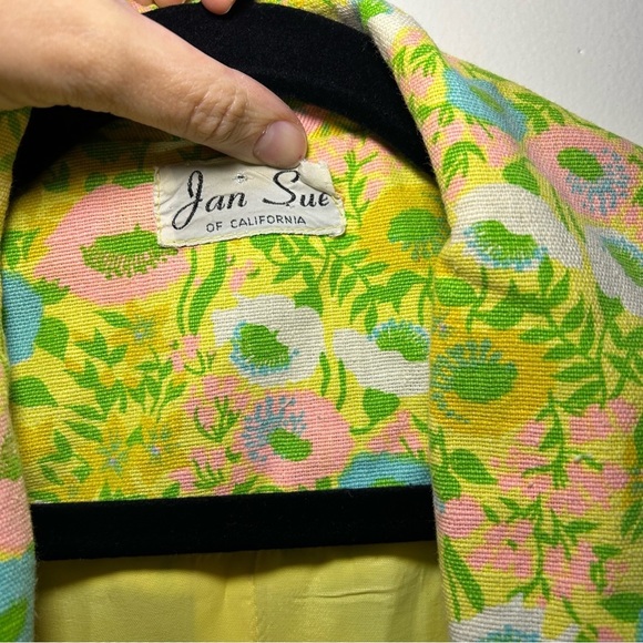 Jan Sue Green & Pink Floral Short Sleeve MIDI Length Jacket Size Large - Picture 5 of 9